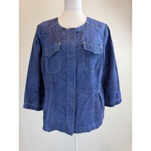 Chico's 100% Linen Paisley Zip Jacket Top Size 1 (Medium)